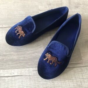 Crewcuts Kids' embroidered tiger velvet slip-on shoes. K5